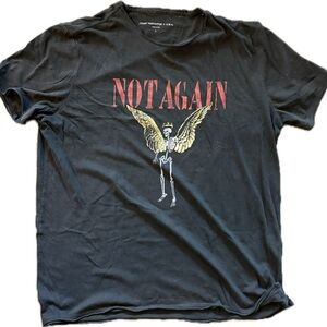 John Varvatos Black T-Shirt with Red NOT AGAIN and Gold Winged Skeleton